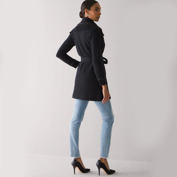 WHBM AMAZING DETAILS! Long Sleeve Whipstitch Sweater Coat S M - Picture 2 of 5